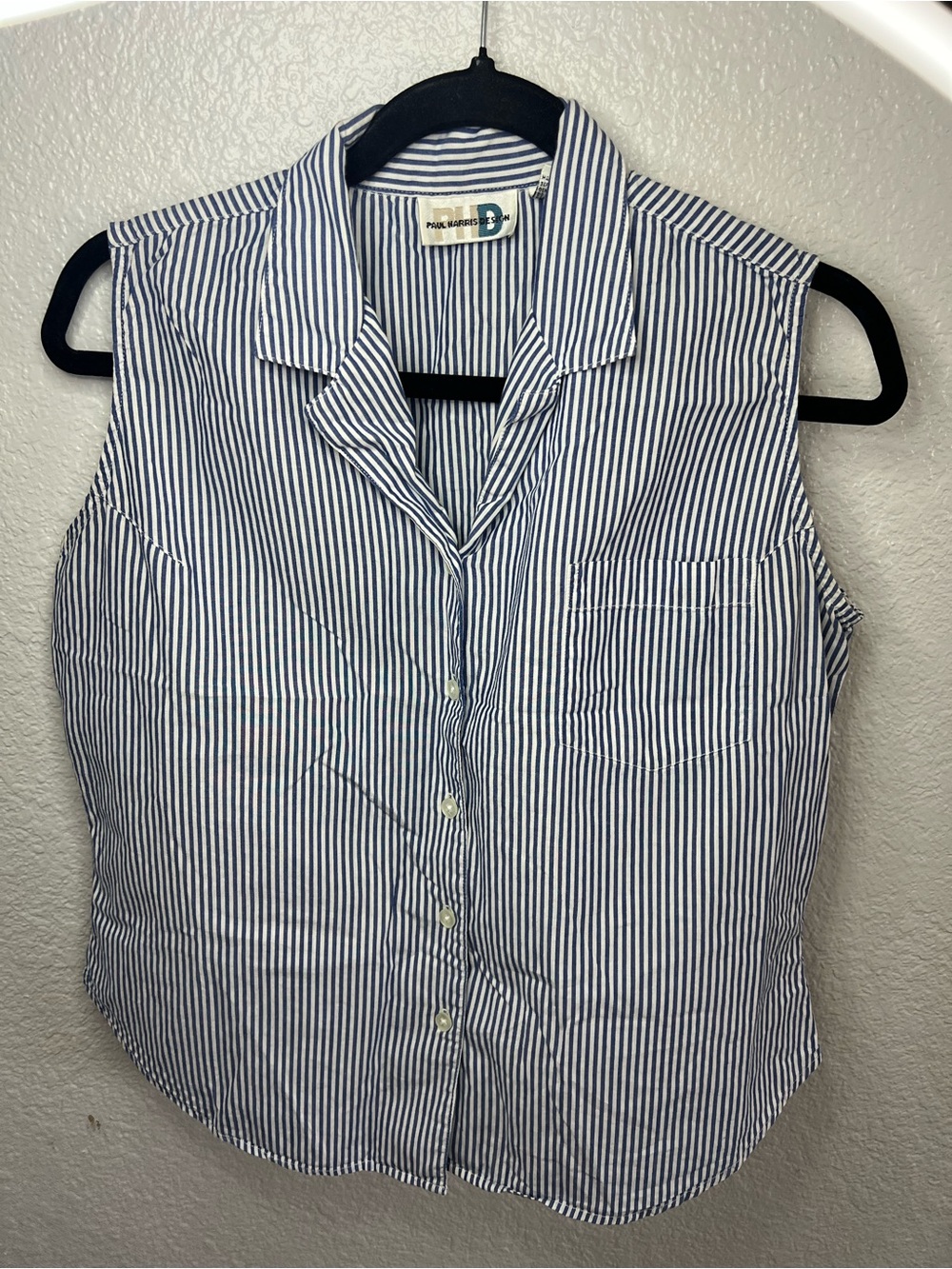 Sleeveless Blue and White Striped Button-Up Blouse by Paul & Joe